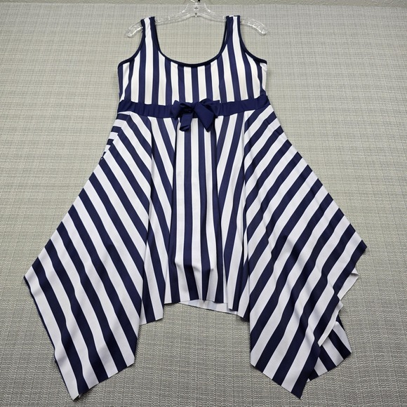 Danify Other - Danify Swimdress Womens 52 Blue White Striped Handkerchief Hem Bow Nautical